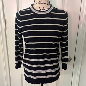 J. Crew Navy and White Striped Crew Sweater